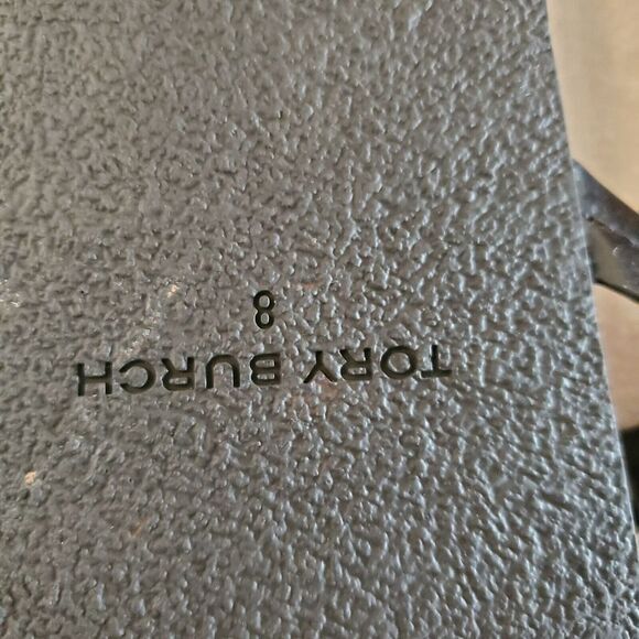 Tory Burch Miller Cloud Sandal Black Patent Leather Womens 8 Suede Footbed Cork - Picture 6 of 7